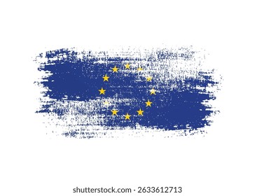 European Union flag with ink grunge paint. Stain brush grungy stroke effect on white background