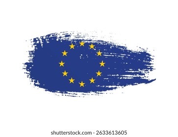 European Union flag with ink grunge paint. Stain brush stroke blue effect on white background