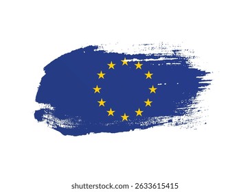 European Union flag with ink grunge paint. Stain brush stroke effect on white background