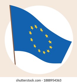 Flagge der Europäischen Union einzeln. Flache Vektorgrafik. Blaue Flagge mit Sternen. Europäische EU-Flagge als Symbol, Logo, Kreiszeichen. Einzige Illustration mit der Europäischen Union