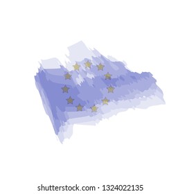 The European Union Flag isolated on white with watercolor. Flag of  Europe. 