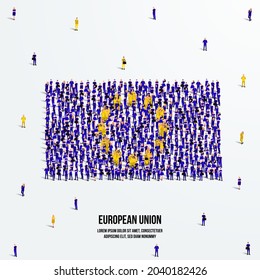 European Union Flag. A large group of people form to create the shape of the European Union flag. Vector Illustration.
