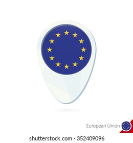 European Union flag location map pin icon on white background. Vector Illustration.