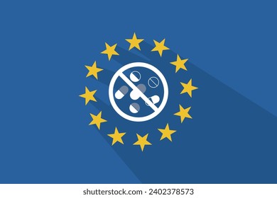 European union flag long shadow with a pill in an unauthorized signal vector illustration.