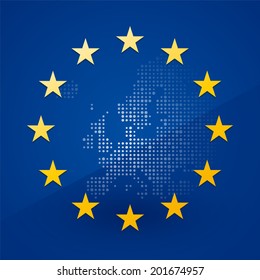 European Union flag with a map in the background