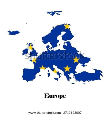 European Union Flag Map Vector. A clean vector illustration of the European Union map filled with the EU flag design, featuring deep blue color and golden stars