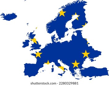 European union flag on map on transparent  background