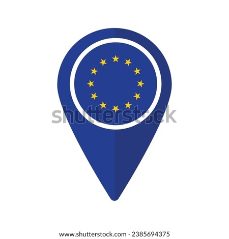 European Union flag on map marker icon isolated