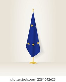 European Union flag on a flag stand. Vector illustration.