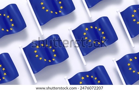 European Union flag pattern background white soft color. Realistic cartoon 3d style. Flag fabric effect texture flat top view. Vector illustration