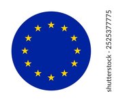 European union flag round blue color yellow stars icon