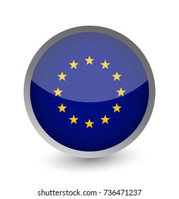 European Union Flag Round Glossy Icon. Vector illustration.