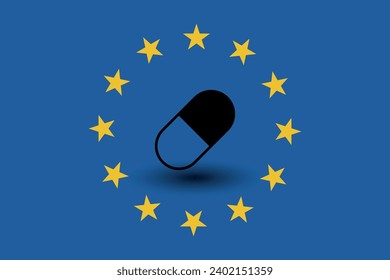 European union flag shadow with a pill vector illustration.