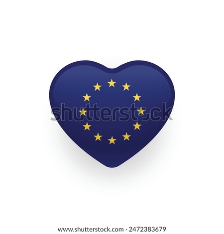 European Union flag in a shape of heart on a glossy button. EU flag design. User interface design. Vector illustration.