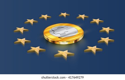 European Union flag stars and money (pound), vector