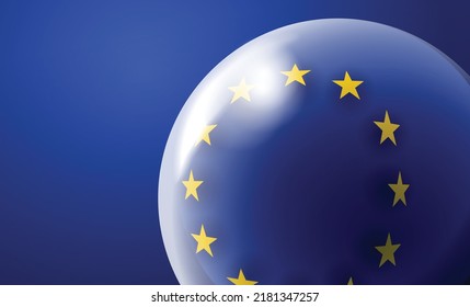 European Union flag stars in a shiny realistic globe close up background with copy space. Concept of Unity of Europe.