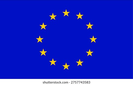 European Union flag, a symbol of unity and cooperation, featuring a circle of 12 golden stars on a blue background. Ideal for representing politics, international relations, and the EU.