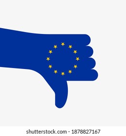 European union flag thumbs down vector icons isolated on white background. Euroscepticism symbol.  EU collapse.