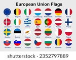 European Union flag vector icons set in the shape of circle. EU flag illustration
