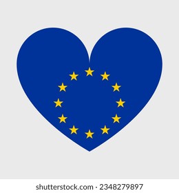 European Union flag vector icons set in the shape of heart, star and circle. EU flag illustration