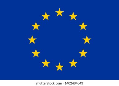 European Union flag vector illustraton. Circle ring of yellow gold stars over dark blue background. EU symbol, flag. Stars circle arrangement - Europe countries union sign