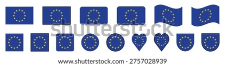 European Union Flag Vector Set Multiple Shapes and Icons Collection.