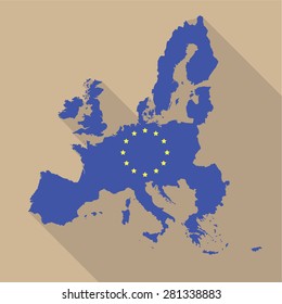 European Union flag,map flat icon with long shadow. Vector EPS10