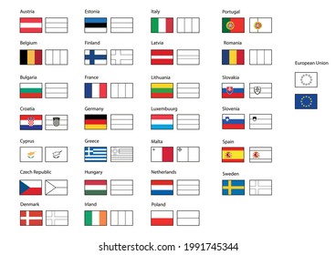 European Union flags (2021) on A4 paper sheet