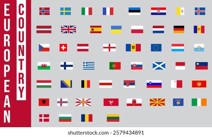 European Union flags collection. Flags Europe with names. European countries flag icons. EU. Vector illustration.
