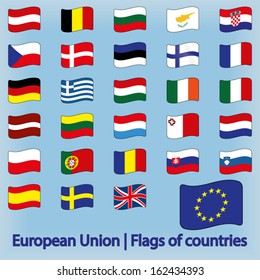 European Union Flags of Countries Waving