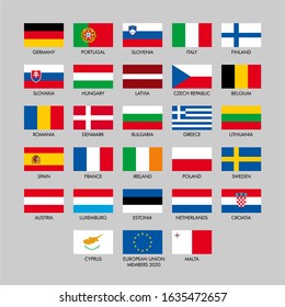 European union flags. Vector illustration on gray background