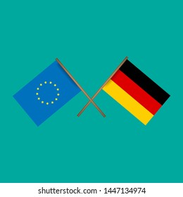 European Union and Germany crossed flags.Language learning or travel concept. flat design.