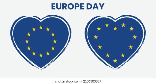 European Union Heart Shape Symbol. Europe Day. Happy European Union Day vector. 9th May, 5th May the Council of Europe. Vector banner. Poster, card, banner and background