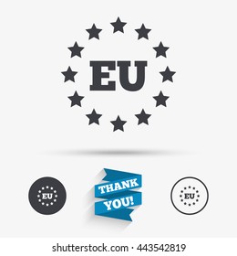 European union icon. EU stars symbol. Flat icons. Buttons with icons. Thank you ribbon. Vector