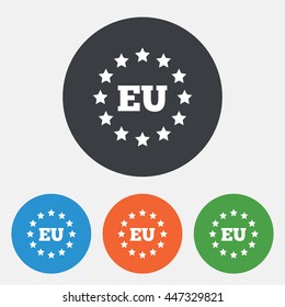 European Union Icon. EU Stars Symbol. Round Circle Buttons. Vector