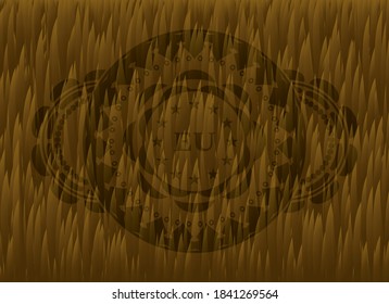 european union icon inside Brown fur realistic emblem. Animal luxurious background. Illustration. 