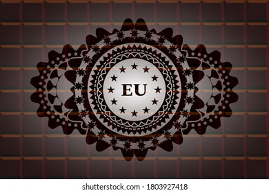 european union icon inside chocolate bar badge. Brown delicate background. Artistic illustration. 