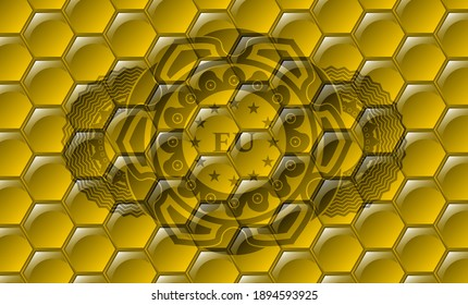 european union icon inside honey realistic emblem. beekeeping chic background. Vector illustration. 