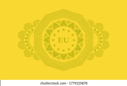 european union icon inside Yellow stroke badge. Lemon delicate background. Illustration. 