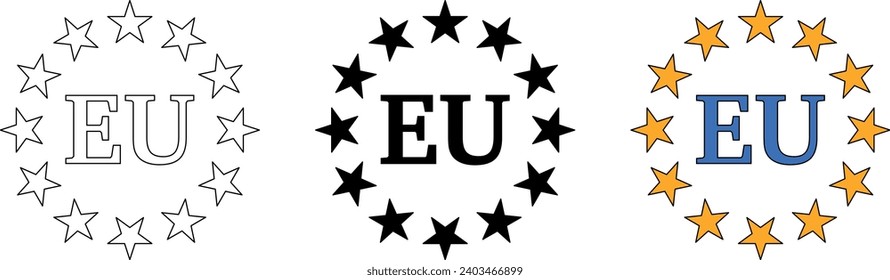 Versión alineada, aislada y coloreada de un icono de la unión europea. Símbolo de las estrellas de la UE. Ilustración del vector