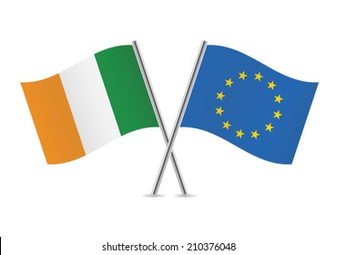 European Union and Irish flags. Vector illustration.