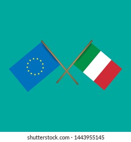 European Union and Italy crossed flags.Language learning or travel concept. flat design.