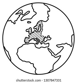 European Union location on the World Map. Vector outline icon isolated on white background.