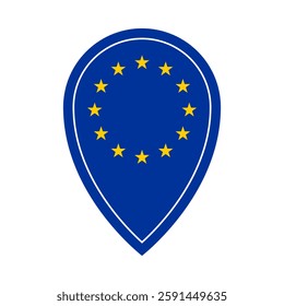 European Union location pin isolated on a white background. Map pointer icon for indicating locations related to the EU. Vector icon for mobile apps, UI or web design