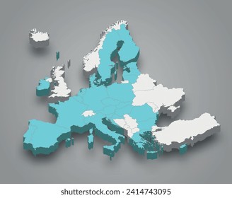 Ubicación de la Unión Europea en Europa 3d mapa isométrico