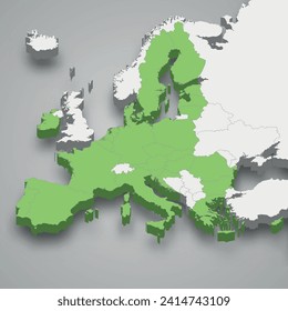 Ubicación de la Unión Europea en Europa 3d mapa isométrico