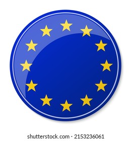 European union logo. Vector illustration. EU flag icon with round stars. Glossy button