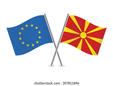 European Union and Macedonian flags. Vector illustration.