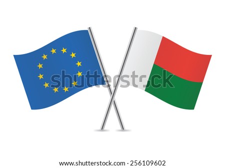 European Union and Madagascar flags. Vector illustration.