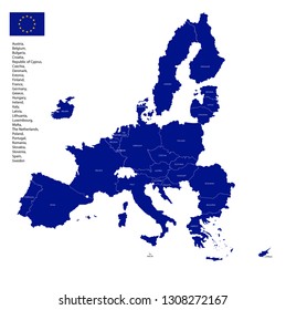 European Union Map 2019 Vector EPS 10